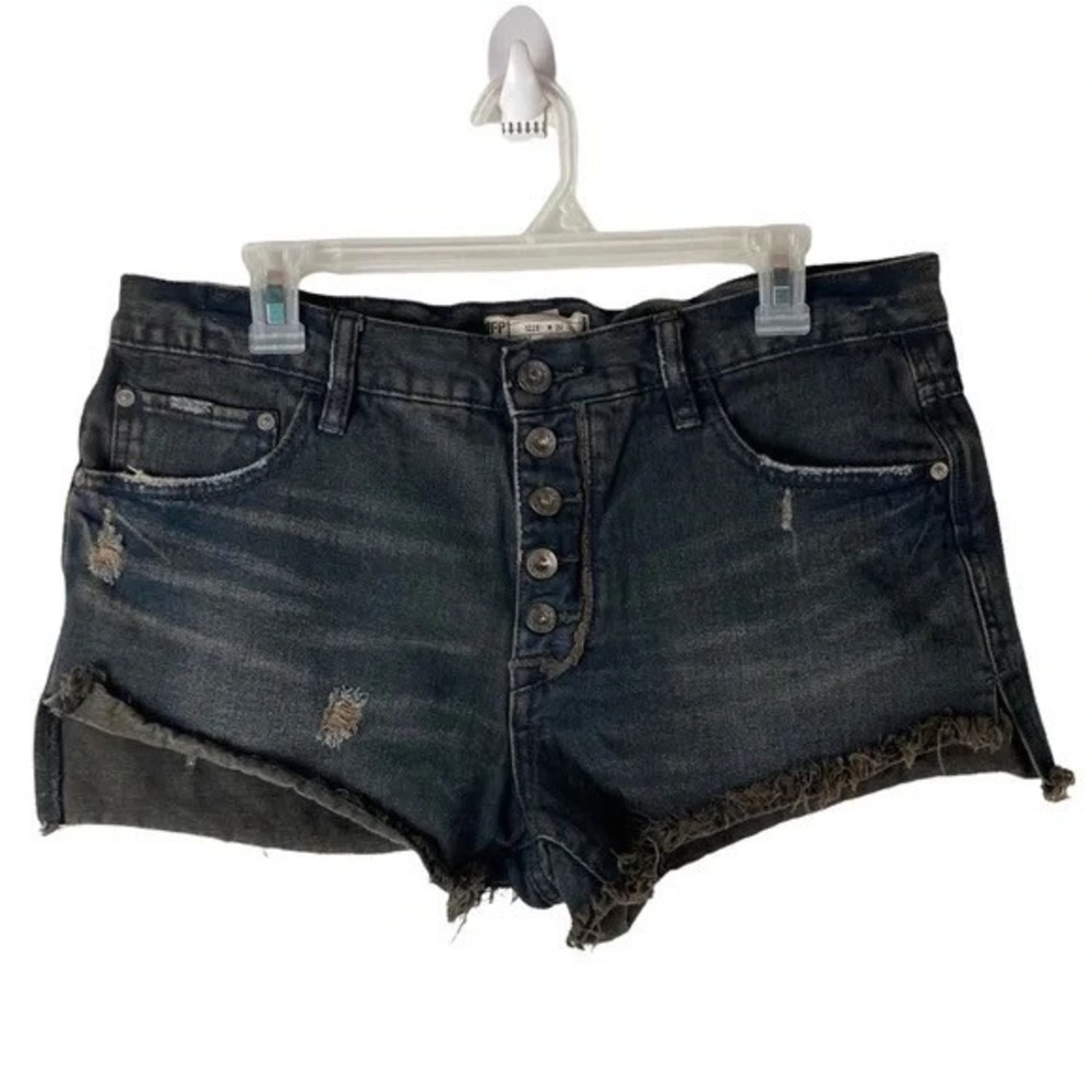 Free People High Rise Button Fly Distressed Denim Shorts Y2K‎ Grunge 29